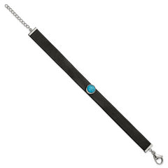 Stainless Steel Polished Leather w/Imit. Turquoise w/1.25in ext Bracelet