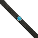 Stainless Steel Polished Leather w/Imit. Turquoise w/1.25in ext Bracelet