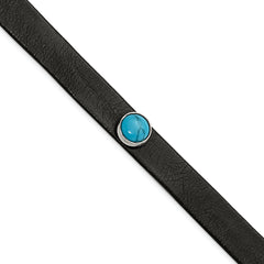 Stainless Steel Polished Leather w/Imit. Turquoise w/1.25in ext Bracelet