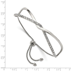 Chisel Stainless Steel Polished with Crystals from Swarovski Twised Adjustable Bangle Bracelet - Up to 9