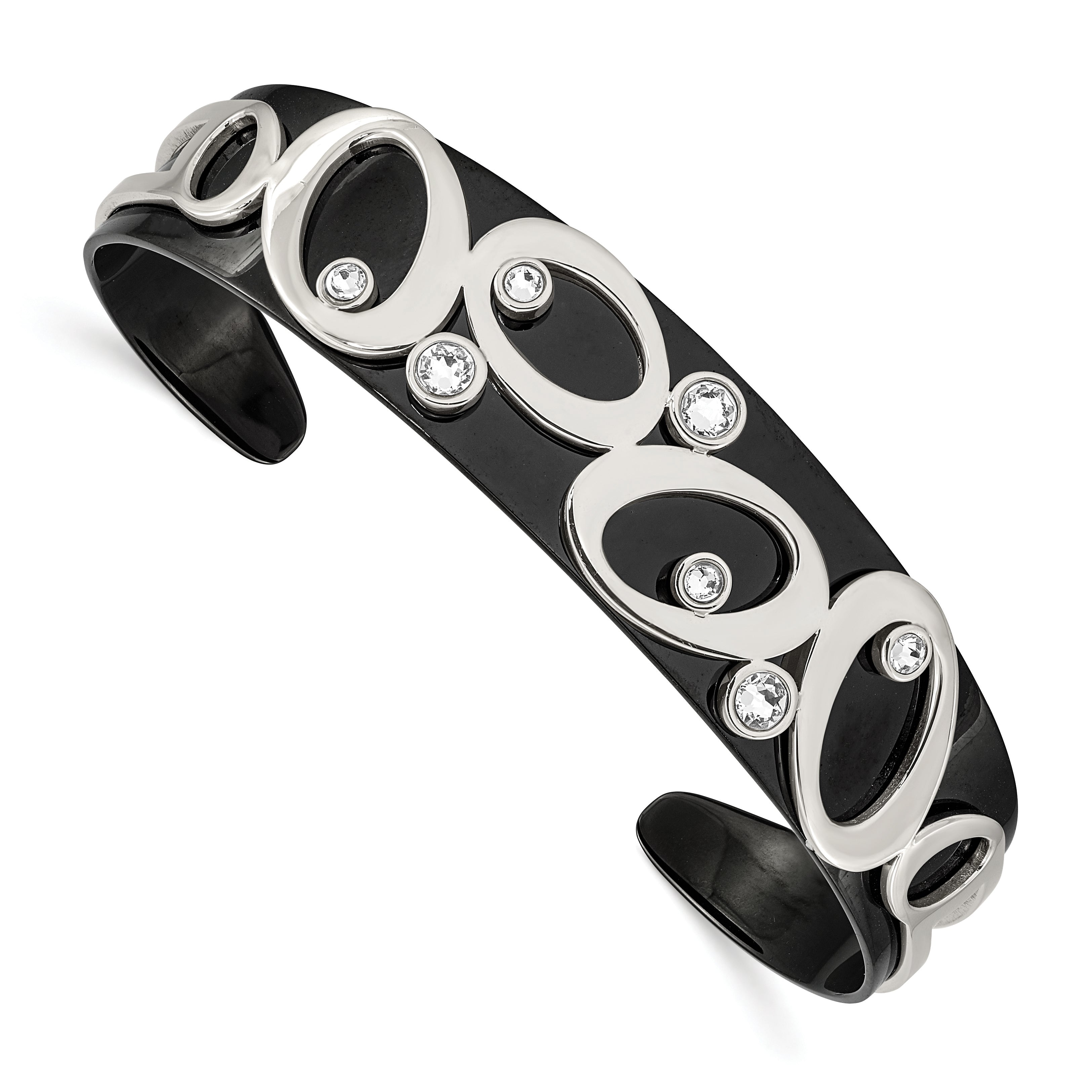 Chisel Stainless Steel Polished Black IP-plated with Crystals from Swarovski Cuff Bangle