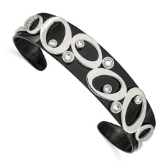 Chisel Stainless Steel Polished Black IP-plated with Crystals from Swarovski Cuff Bangle