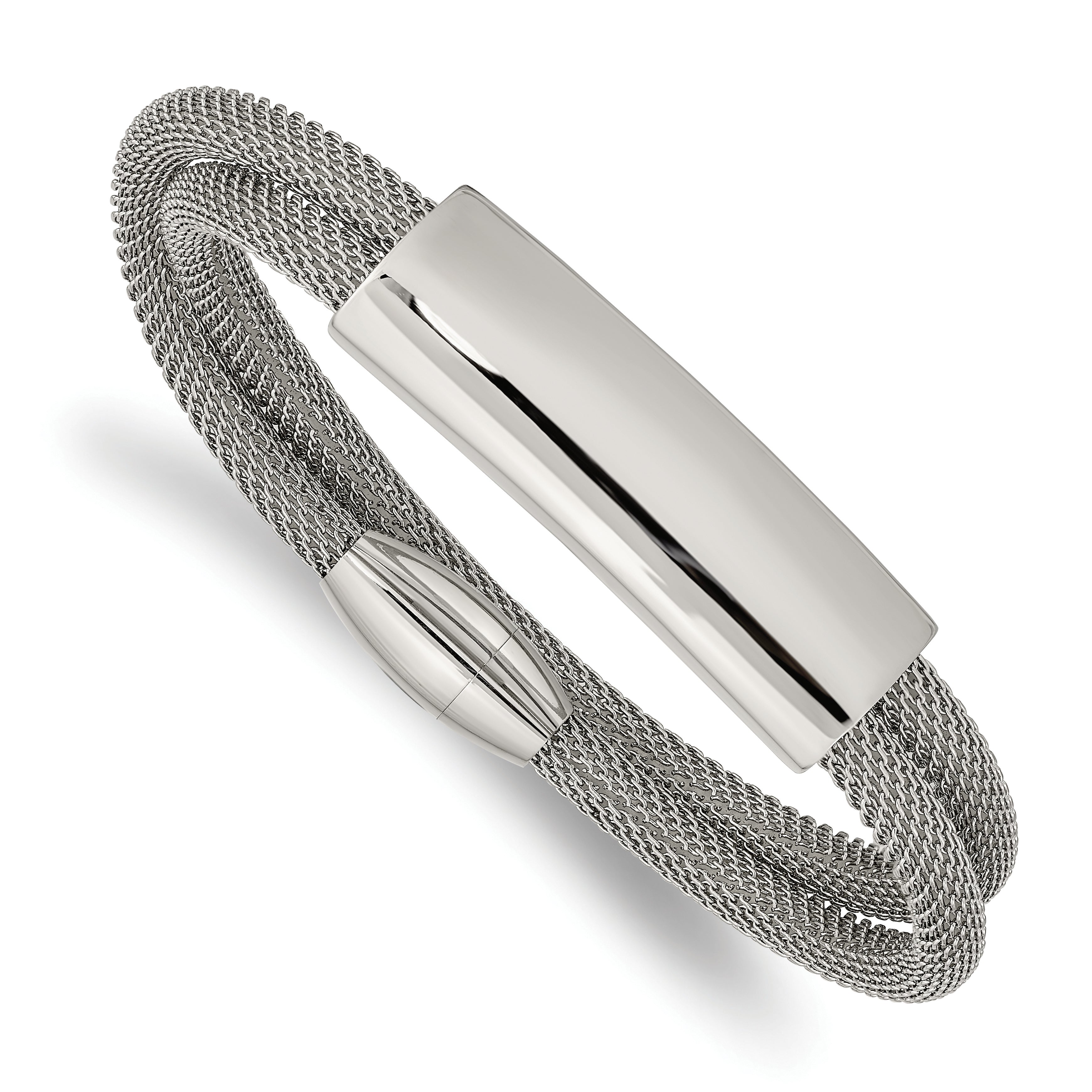 Chisel Stainless Steel Polished Mesh 2-Strand Adjustable ID Bracelet
