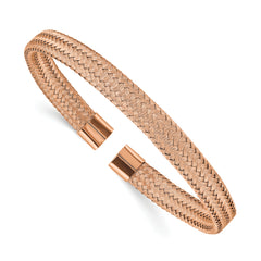 Chisel Stainless Steel Polished Rose IP-plated 6mm Mesh Wire Cuff Bangle