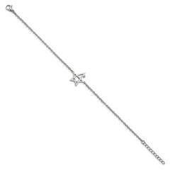 Stainless Steel Polished w/Crystal 7.5in w/1in ext. Star Bracelet