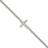 Chisel Stainless Steel Polished CZ Sideways Cross 6.25 inch Bracelet with 2 inch Extension