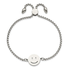 Chisel Stainless Steel Polished Happy Face Adjustable Bracelet - Up to 9.25