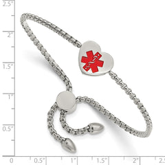Chisel Stainless Steel Polished with Red Enamel Heart Medical ID Adjustable Bracelet - Up to 8.5