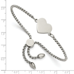 Chisel Stainless Steel Polished Heart Adjustable Bracelet - Up to 9.5