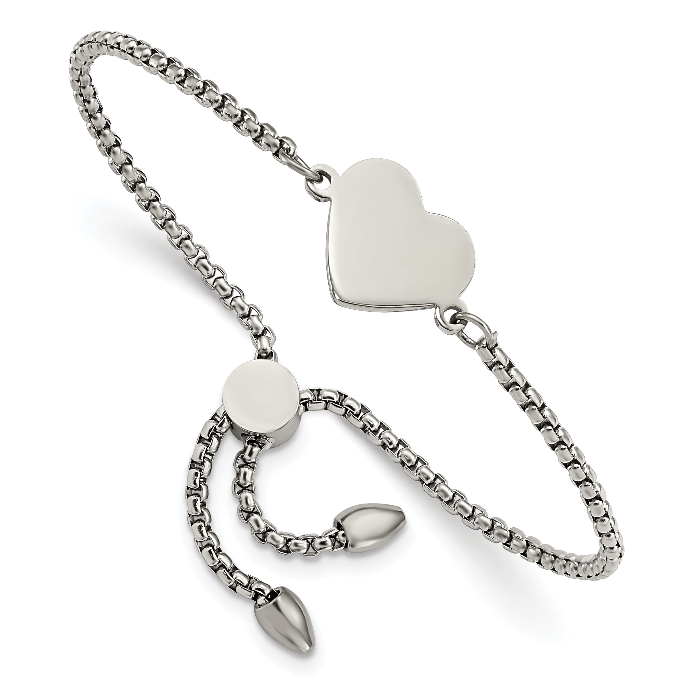 Chisel Stainless Steel Polished Heart Adjustable Bracelet