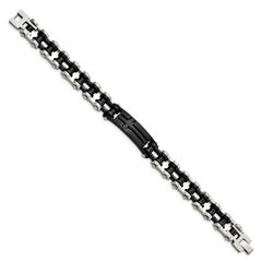 Chisel Stainless Steel Polished Black IP-plated 9 inch Cross ID Bracelet