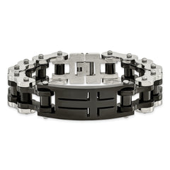 Chisel Stainless Steel Polished Black IP-plated 9 inch Cross ID Bracelet