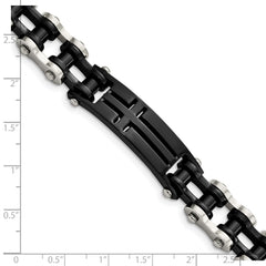 Chisel Stainless Steel Polished Black IP-plated 9 inch Cross ID Bracelet
