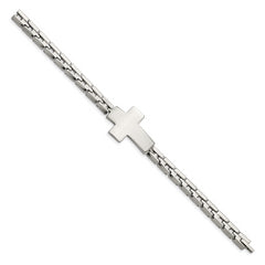 Chisel Stainless Steel Polished Cross 8 inch Link Bracelet