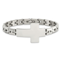 Chisel Stainless Steel Polished Cross 8 inch Link Bracelet