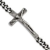 Chisel Stainless Steel Antiqued and Polished Crucifix 8.75 inch Bracelet