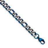 Chisel Stainless Steel Brushed and Polished Blue IP-plated 7.5mm 8.5 inch Bracelet