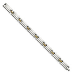 Chisel Stainless Steel with 14k Gold Accent Polished 8.5 inch Link Bracelet