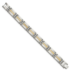 Chisel Stainless Steel with 14k Gold Accent Brushed and Polished 8.5 inch Link Bracelet