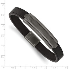 Chisel Stainless Steel Brushed and Polished Gun Metal IP-plated Black Rubber 8.5 inch Bracelet