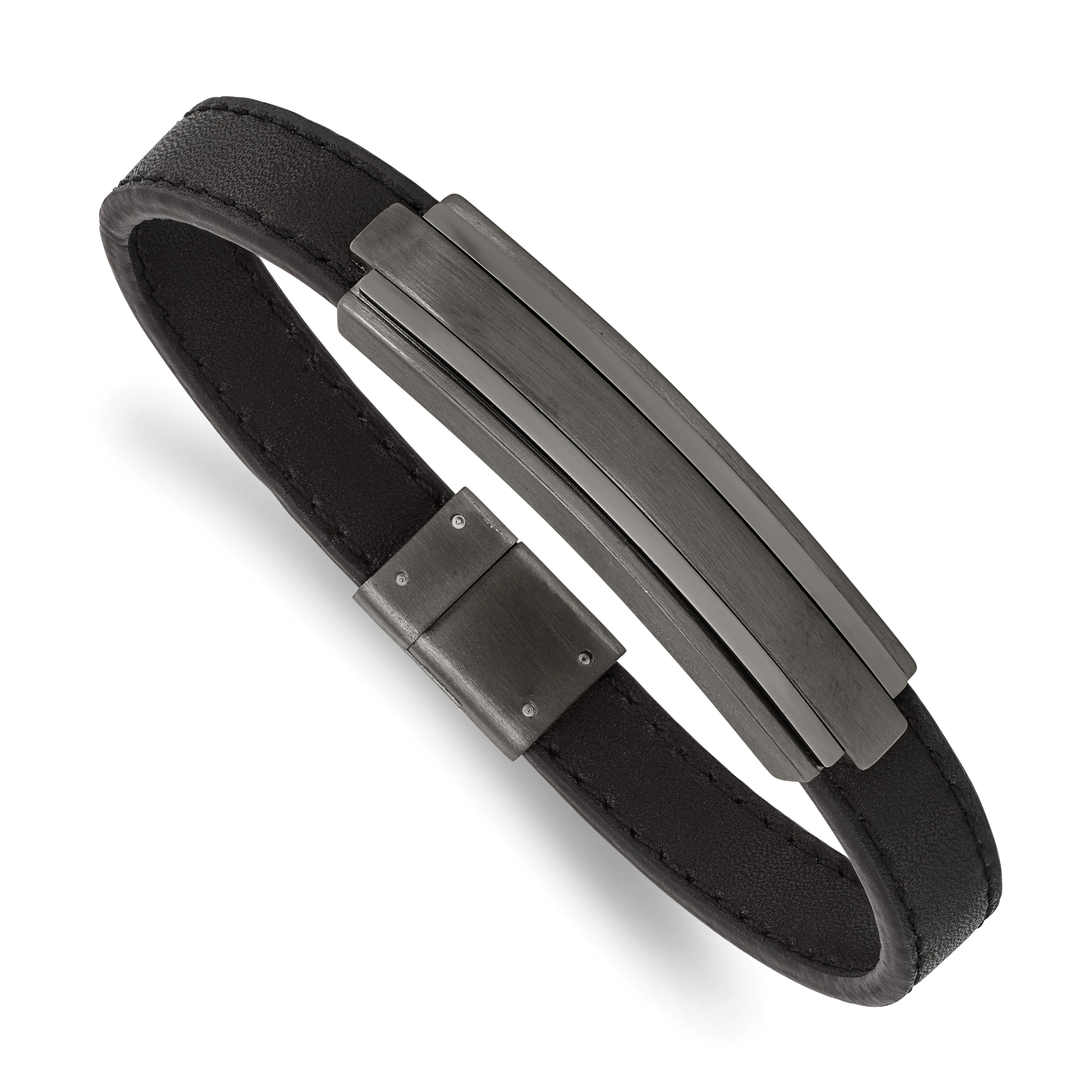 Chisel Stainless Steel Brushed and Polished Gun Metal IP-plated Black Rubber 8.5 inch Bracelet
