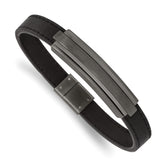 Chisel Stainless Steel Brushed and Polished Gun Metal IP-plated Black Rubber 8.5 inch Bracelet