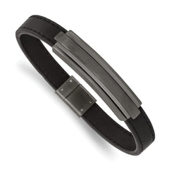 Chisel Stainless Steel Brushed and Polished Gun Metal IP-plated Black Rubber 8.5 inch Bracelet