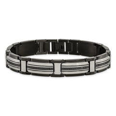 Chisel Stainless Steel Polished Black IP-plated with Black CZ 8.75 inch Link Bracelet