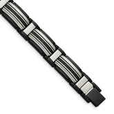 Chisel Stainless Steel Polished Black IP-plated with Black CZ 8.75 inch Link Bracelet