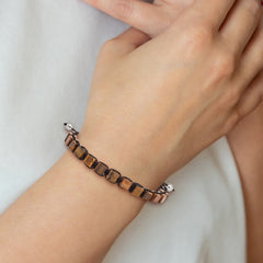 Chisel Stainless Steel Polished with Tiger's Eye Black Macrame Adjustable Bracelet - 6 to 8.5