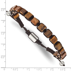 Chisel Stainless Steel Polished with Tiger's Eye Black Macrame Adjustable Bracelet - 6 to 8.5