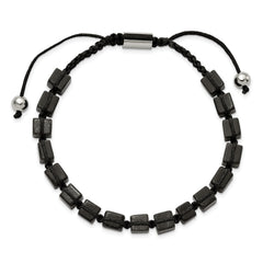 Chisel Stainless Steel Polished with Black Agate Black Macrame Adjustable Bracelet - 6.75 to 9.5