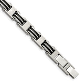 Chisel Stainless Steel Brushed and Polished with Black Rubber 7.75 inch Link Bracelet with .5 inch Extension