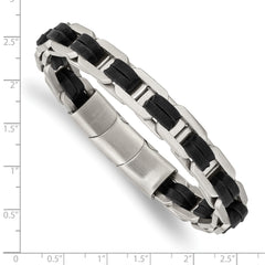 Chisel Stainless Steel Brushed with Black PU Leather 7.75 inch Bracelet with .5 inch Extension