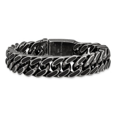 Chisel Stainless Steel Antiqued and Brushed 15mm 8.5 inch Curb Bracelet