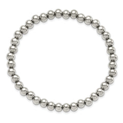 Chisel Stainless Steel Polished 6mm Beaded Stretch Bracelet