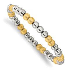Chisel Stainless Steel Polished Yellow IP-plated Sandblasted 6mm Beaded Stretch Bracelet
