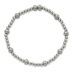 Chisel Stainless Steel Polished 4-6mm Sandblasted Beaded Stretch Bracelet
