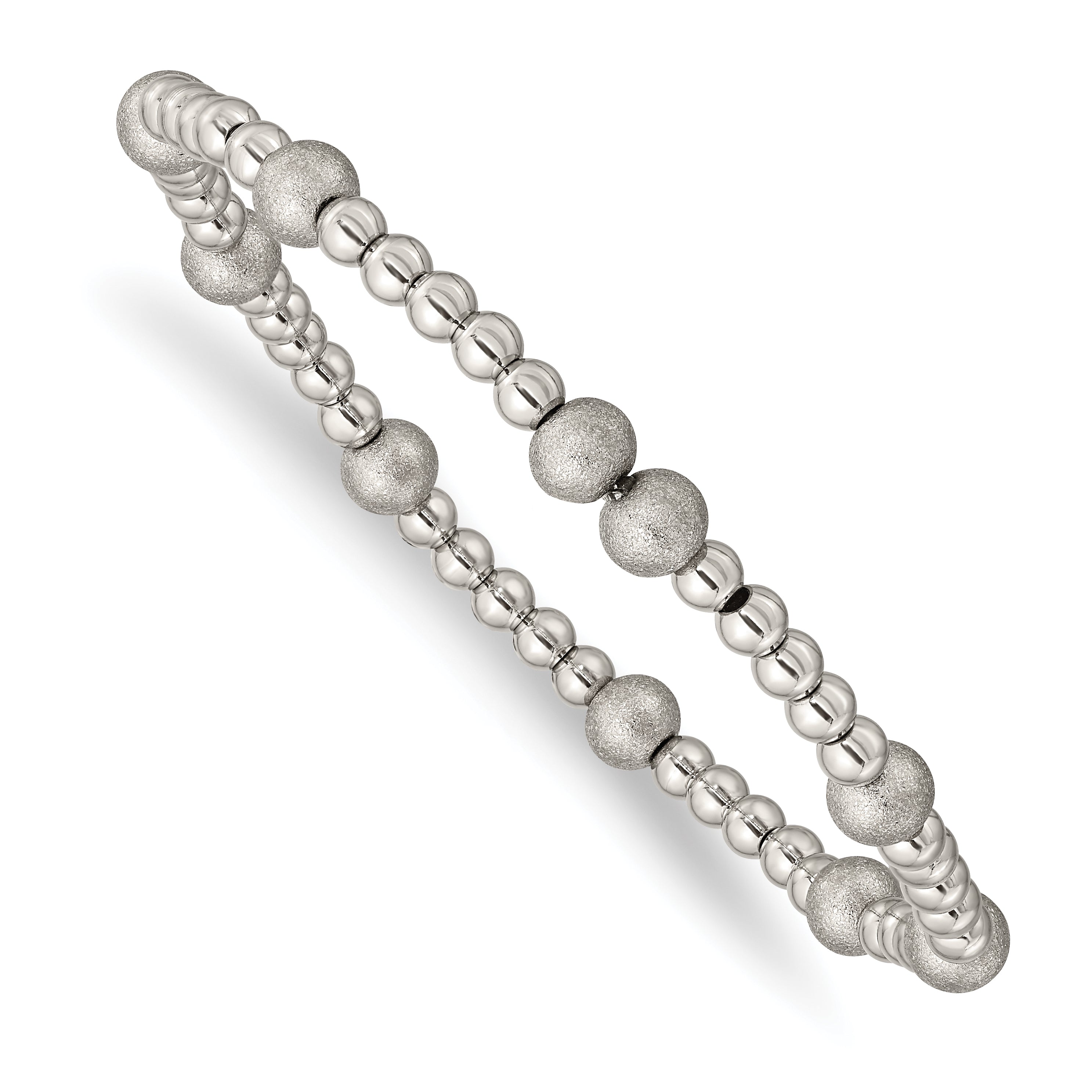 Chisel Stainless Steel Polished 4-6mm Sandblasted Beaded Stretch Bracelet