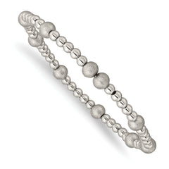 Chisel Stainless Steel Polished 4-6mm Sandblasted Beaded Stretch Bracelet