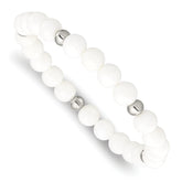 Chisel Stainless Steel Polished 6-8mm White Ceramic Beaded Stretch Bracelet