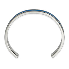 Chisel Stainless Steel Polished with Blue Leather Inlay 8mm Cuff Bangle