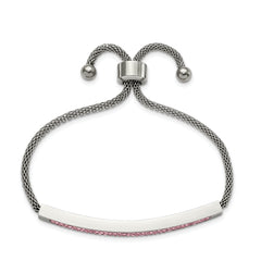 Chisel Stainless Steel Polished with Pink Glass Adjustable Bracelet - Up to 9