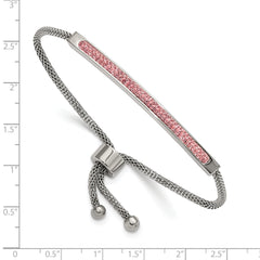 Chisel Stainless Steel Polished with Pink Glass Adjustable Bracelet - Up to 9