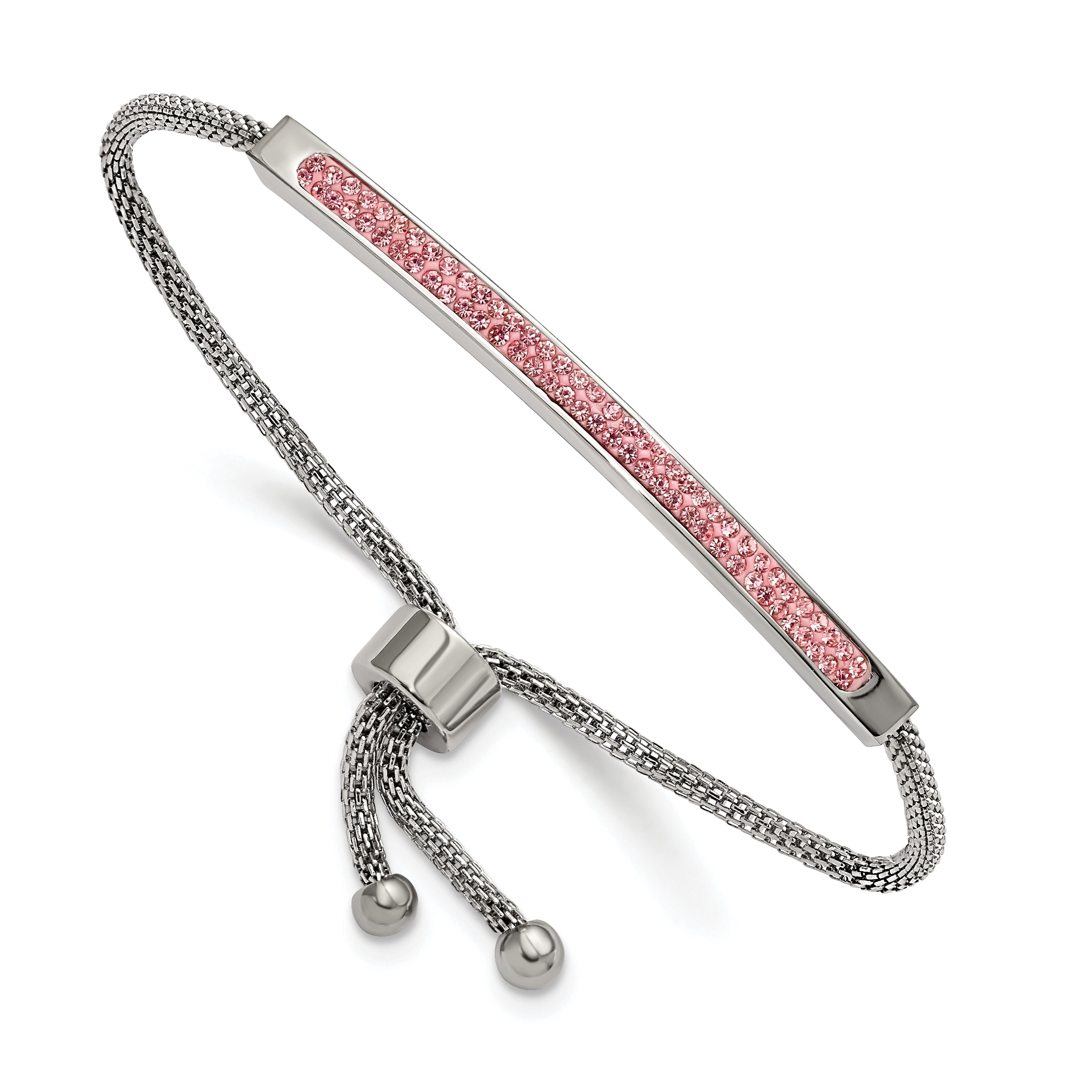 Chisel Stainless Steel Polished with Pink Glass Adjustable Bracelet