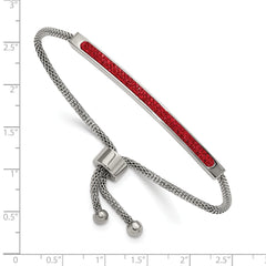 Chisel Stainless Steel Polished with Red Glass Adjustable Bracelet - Up to 9