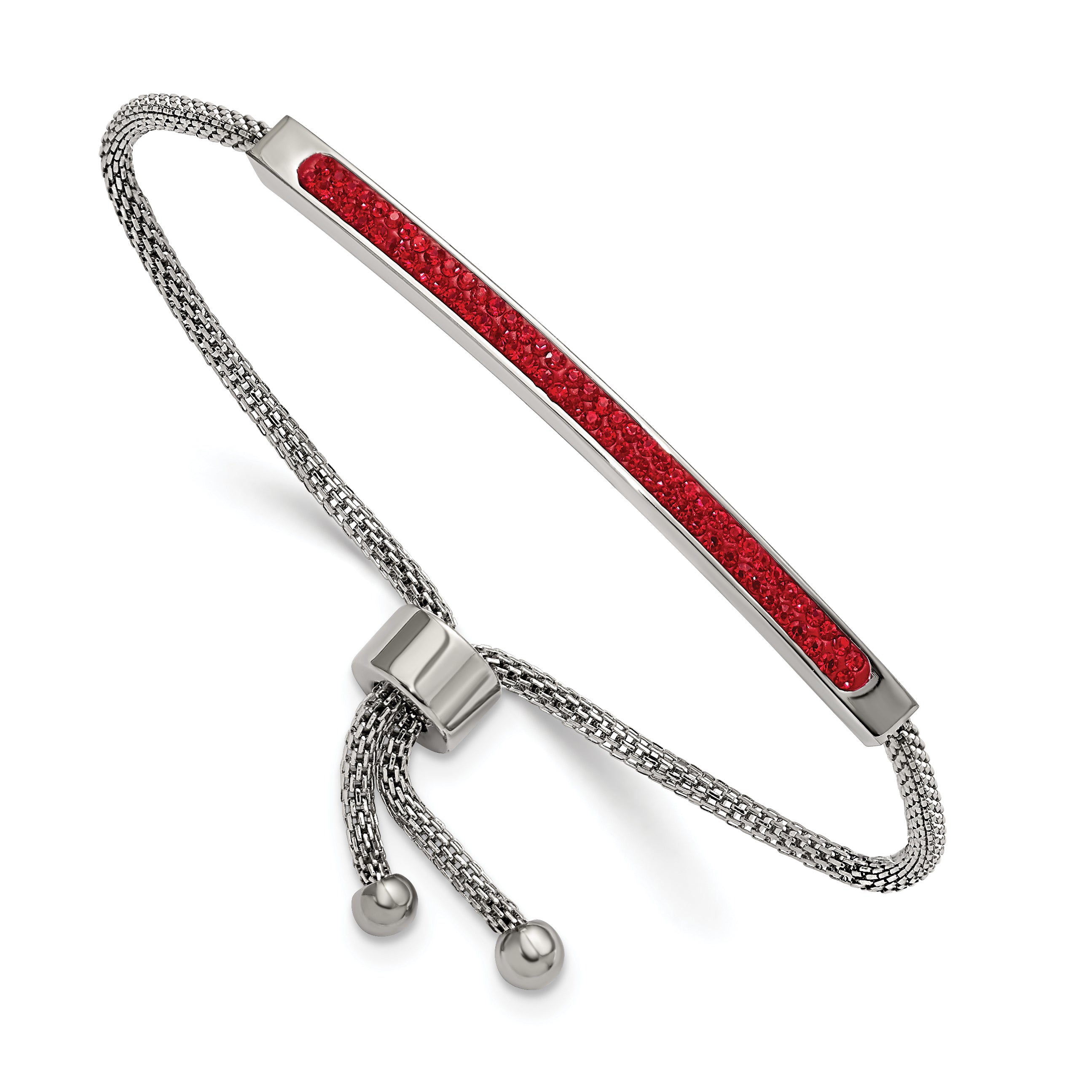 Chisel Stainless Steel Polished with Red Glass Adjustable Bracelet