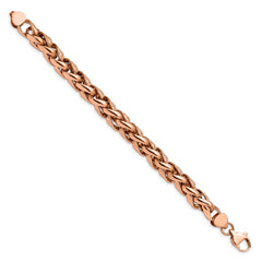 Chisel Stainless Steel Polished and Textured Rose IP-plated 8.75 inch Wheat Bracelet