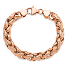 Chisel Stainless Steel Polished and Textured Rose IP-plated 8.75 inch Wheat Bracelet