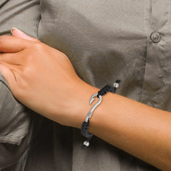 Chisel Stainless Steel Brushed Fishing Hook Black Nylon Adjustable Bracelet - 6 to 9